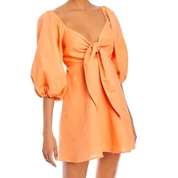 Charlie Holiday Anthropologie Sonny Knot Front Dress Linen Blend  Orange Size 2 - Picture 1 of 7